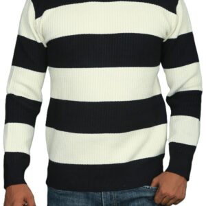 nefan Men's Striped Black and White Knitted Pullover Sweater