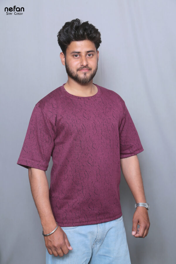 nefan men's Textured Cotton T-Shirt, Half Sleeve {Maroon} - Image 2