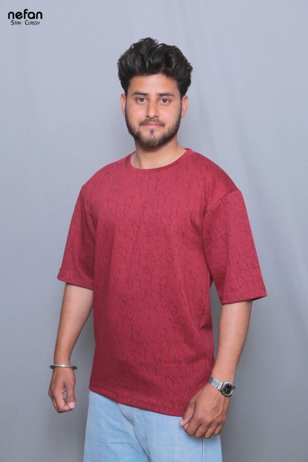 nefan men's Textured Cotton T-Shirt, Half Sleeve {Red} - Image 3