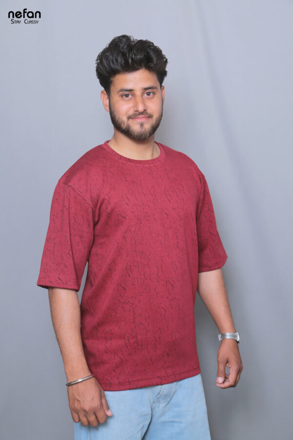 nefan men's Textured Cotton T-Shirt, Half Sleeve {Red} - Image 2
