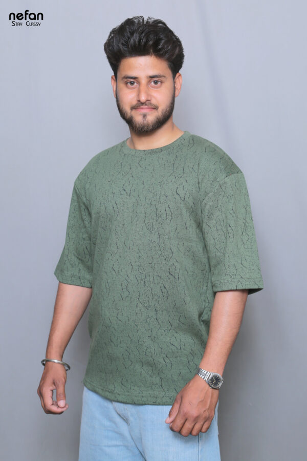 nefan men's Textured Cotton T-Shirt, Half Sleeve {Green} - Image 2