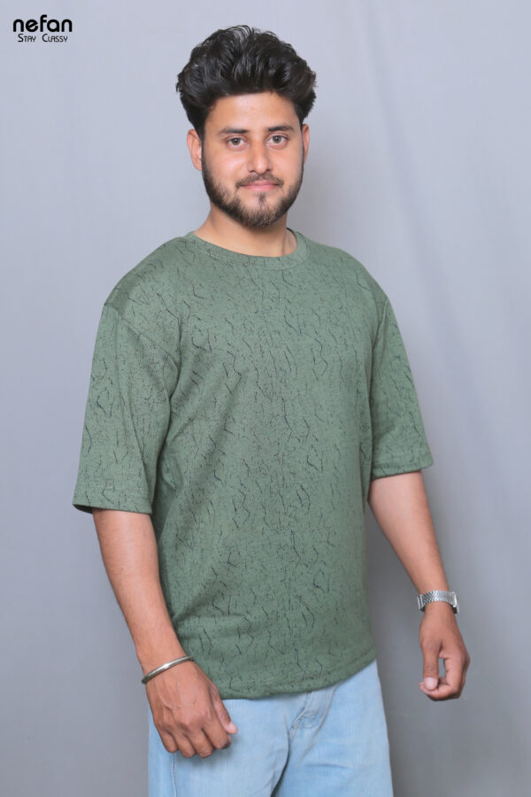 nefan men's Textured Cotton T-Shirt, Half Sleeve {Green} - Image 3