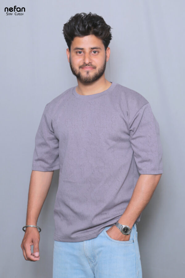 nefan men's Textured Cotton T-Shirt, Half Sleeve {Grey} - Image 3