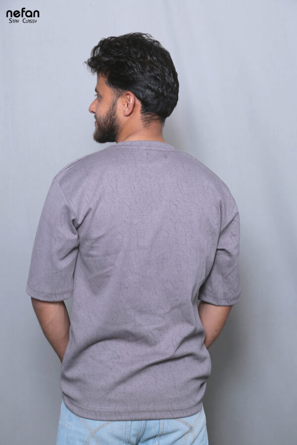 nefan men's Textured Cotton T-Shirt, Half Sleeve {Grey} - Image 4