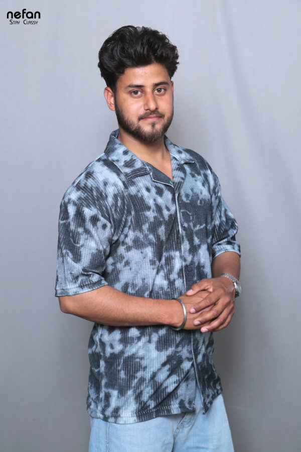 nefan men's Tie-Dye Half Sleeve Casual Shirt {Blue} - Image 3