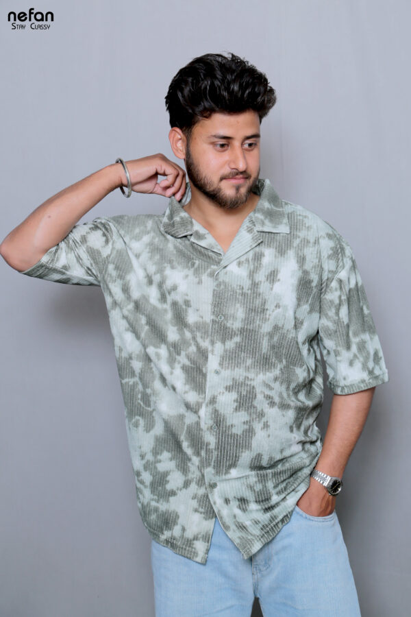 nefan men's Tie-Dye Half Sleeve Casual Shirt {Green} - Image 2