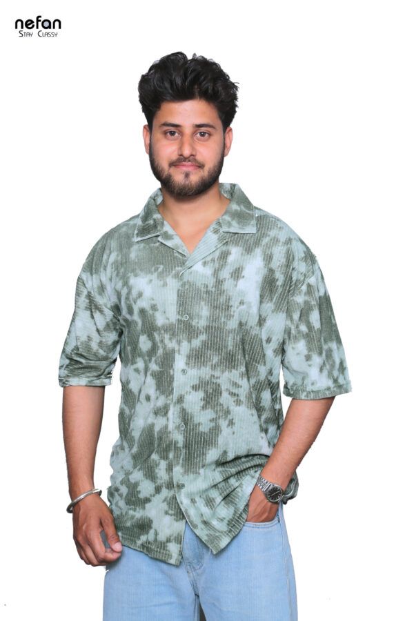 nefan men's Tie-Dye Half Sleeve Casual Shirt {Green}