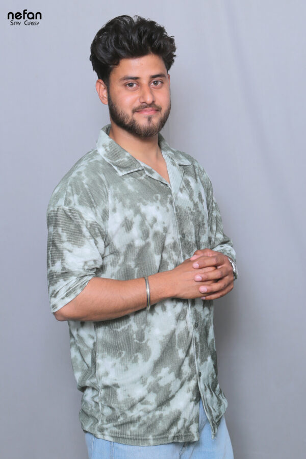 nefan men's Tie-Dye Half Sleeve Casual Shirt {Green} - Image 3