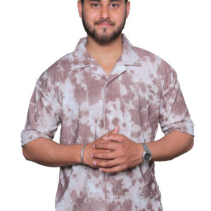 nefan men's Tie-Dye Half Sleeve Casual Shirt {Light Brown}