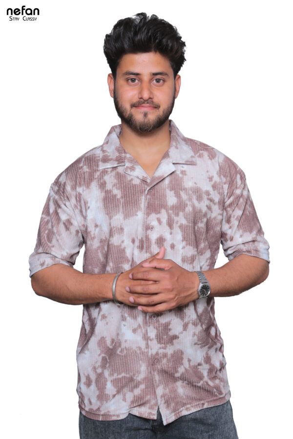 nefan men's Tie-Dye Half Sleeve Casual Shirt {Light Brown}