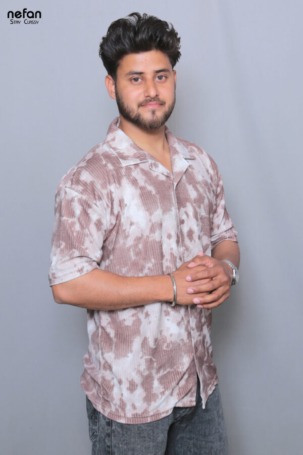 nefan men's Tie-Dye Half Sleeve Casual Shirt {Light Brown} - Image 3
