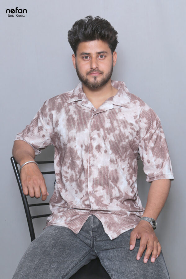 nefan men's Tie-Dye Half Sleeve Casual Shirt {Light Brown} - Image 2