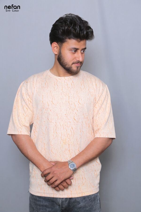 nefan men's Textured Cotton T-Shirt, Half Sleeve {Light Orange} - Image 3