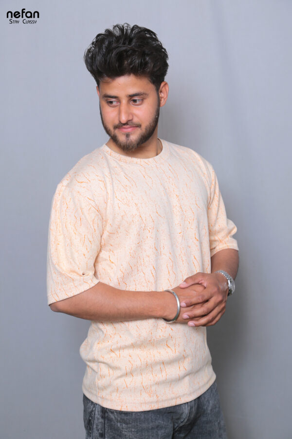 nefan men's Textured Cotton T-Shirt, Half Sleeve {Light Orange} - Image 2