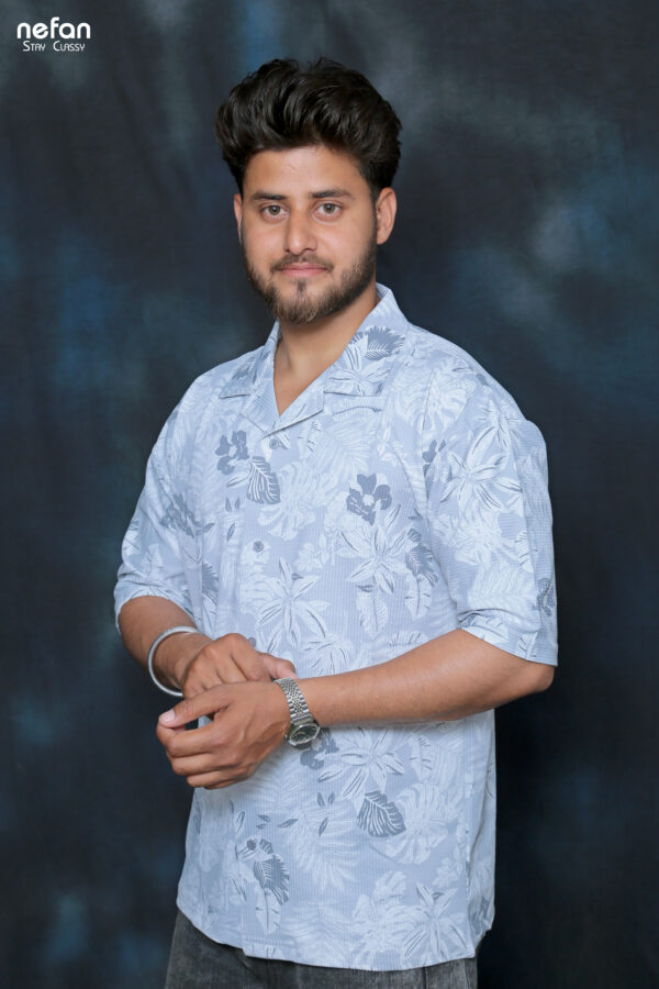 nefan Print Half Sleeve Shirt {Light Blue} - Image 3