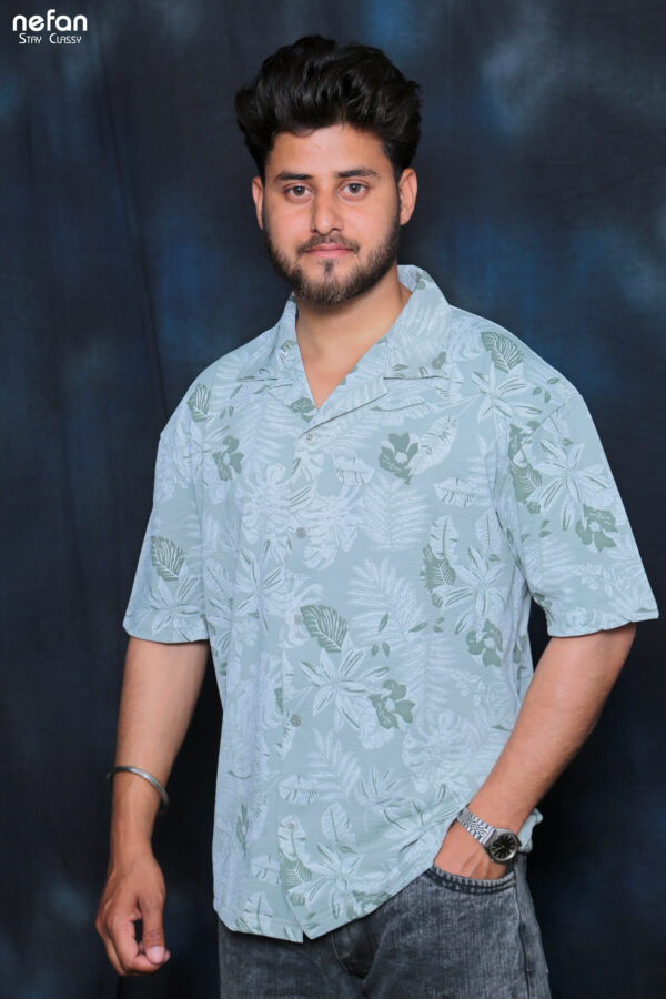 nefan Print Half Sleeve Shirt {Light Green} - Image 5