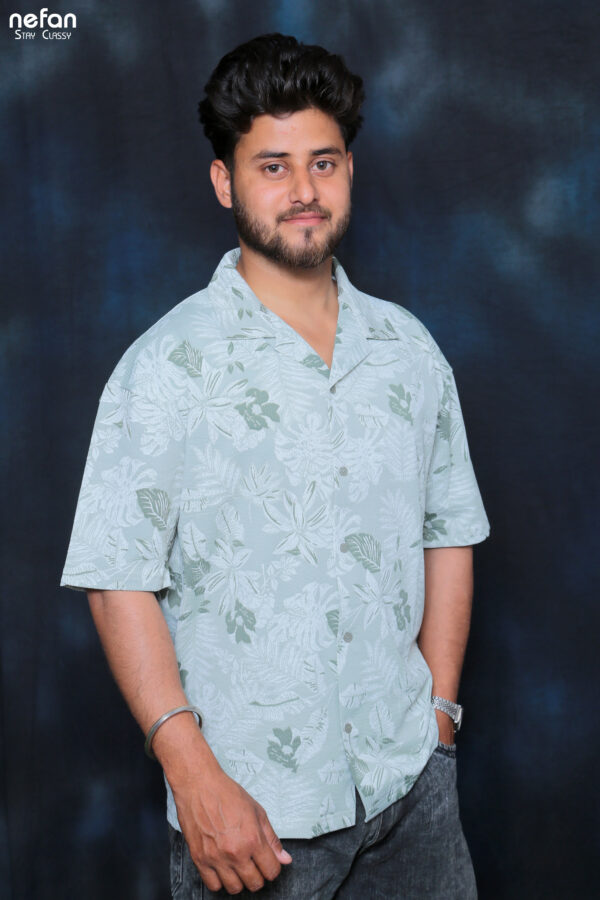 nefan Print Half Sleeve Shirt {Light Green} - Image 2