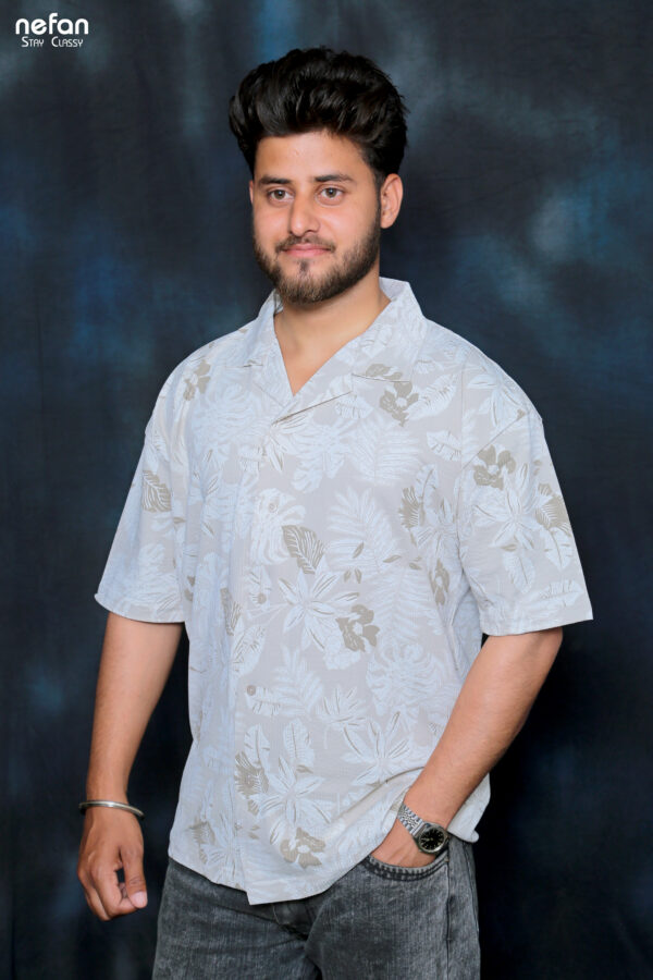 nefan Print Half Sleeve Shirt {Beige} - Image 3
