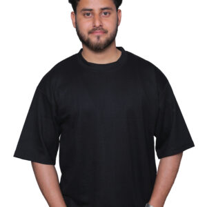 nefan Half Sleeve T-Shirt, Textured Cotton, Casual Wear {Black}
