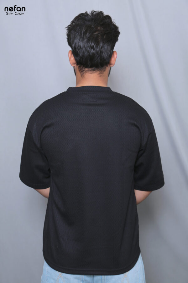 nefan Half Sleeve T-Shirt, Textured Cotton, Casual Wear {Black} - Image 4