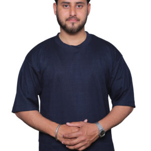 nefan Half Sleeve T-Shirt, Textured Cotton, Casual Wear {Dark Blue}