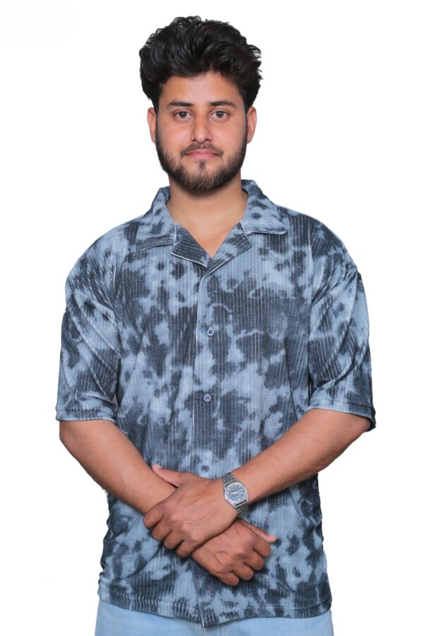 nefan men's Tie-Dye Half Sleeve Casual Shirt {Blue}