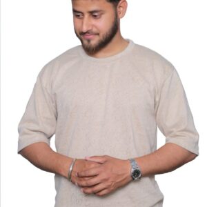 nefan men's Textured Cotton T-Shirt, Half Sleeve {Cream}