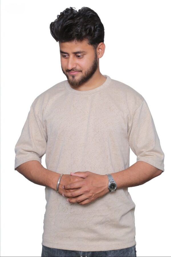 nefan men's Textured Cotton T-Shirt, Half Sleeve {Cream}