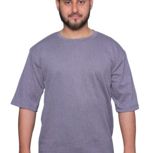 nefan men's Textured Cotton T-Shirt, Half Sleeve {Grey}