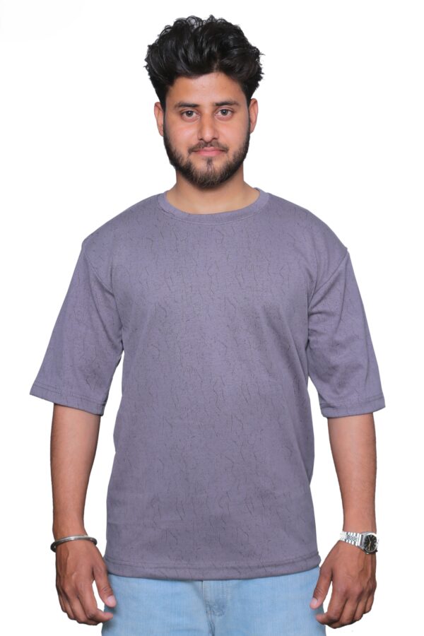nefan men's Textured Cotton T-Shirt, Half Sleeve {Grey}