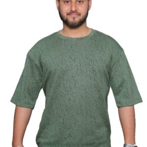 nefan men's Textured Cotton T-Shirt, Half Sleeve {Green}