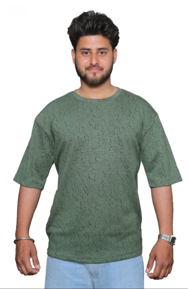 nefan men's Textured Cotton T-Shirt, Half Sleeve {Green}