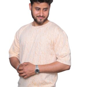 nefan men's Textured Cotton T-Shirt, Half Sleeve {Light Orange}