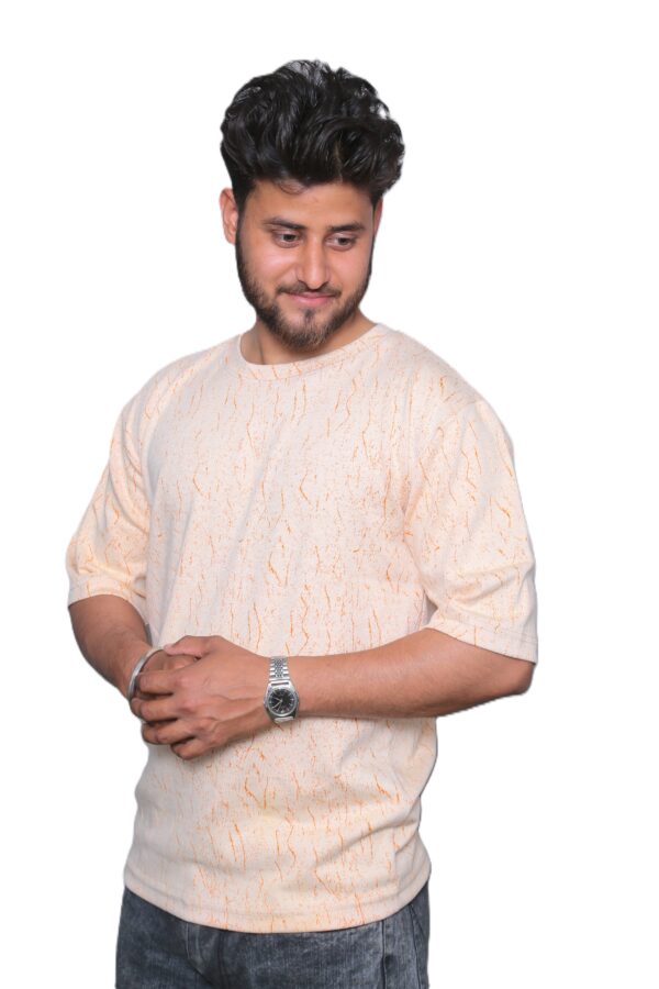nefan men's Textured Cotton T-Shirt, Half Sleeve {Light Orange}