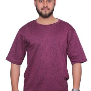 nefan men's Textured Cotton T-Shirt, Half Sleeve {Maroon}