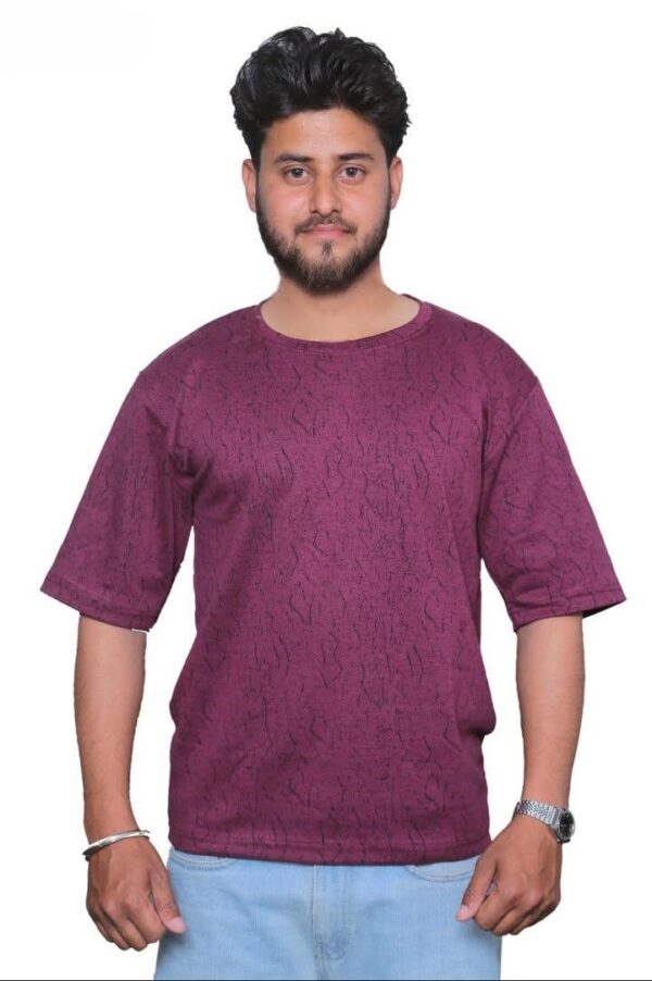 nefan men's Textured Cotton T-Shirt, Half Sleeve {Maroon}