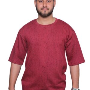nefan men's Textured Cotton T-Shirt, Half Sleeve {Red}
